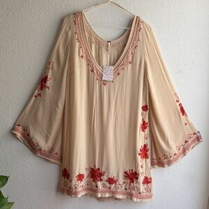 NWT Vintage Free People SKY FALL Mini Dress Color Cream Sz M Floral Embroidered